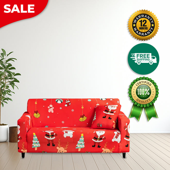 Anyhouz Sofa Cover Red Mix Christmas Design Non Slip Stretchable Slipcover