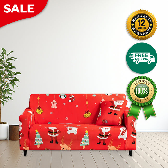 Anyhouz Sofa Cover Red Mix Christmas Design Non Slip Stretchable Slipcover