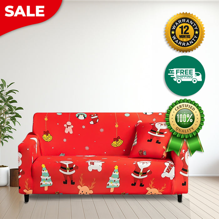 Anyhouz Sofa Cover Red Mix Christmas Design Non Slip Stretchable Slipcover