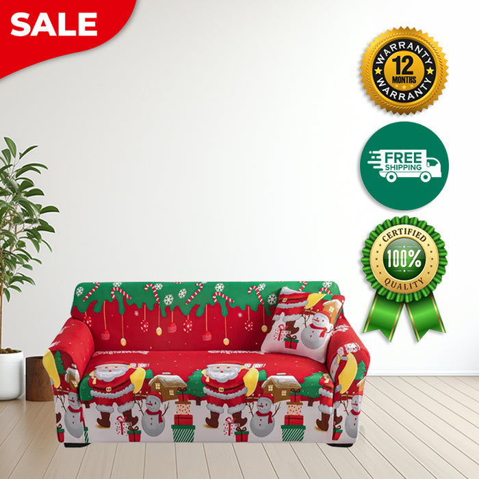 Anyhouz Sofa Cover Red Green Christmas Santa Design Non Slip Stretchable Slipcover