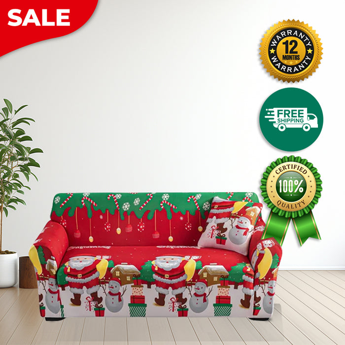 Anyhouz Sofa Cover Red Green Christmas Santa Design Non Slip Stretchable Slipcover