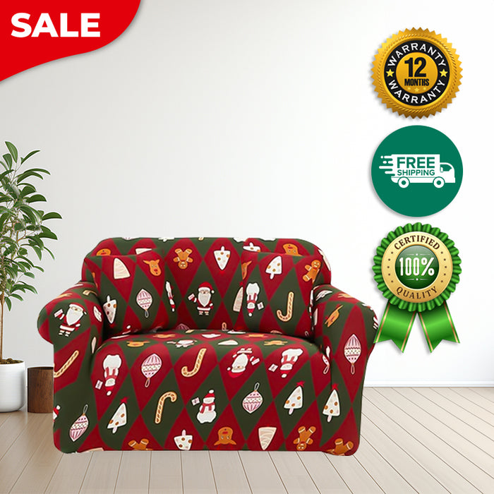 Anyhouz Sofa Cover Green Red Christmas Diamond Pattern Non Slip Stretchable Slipcover