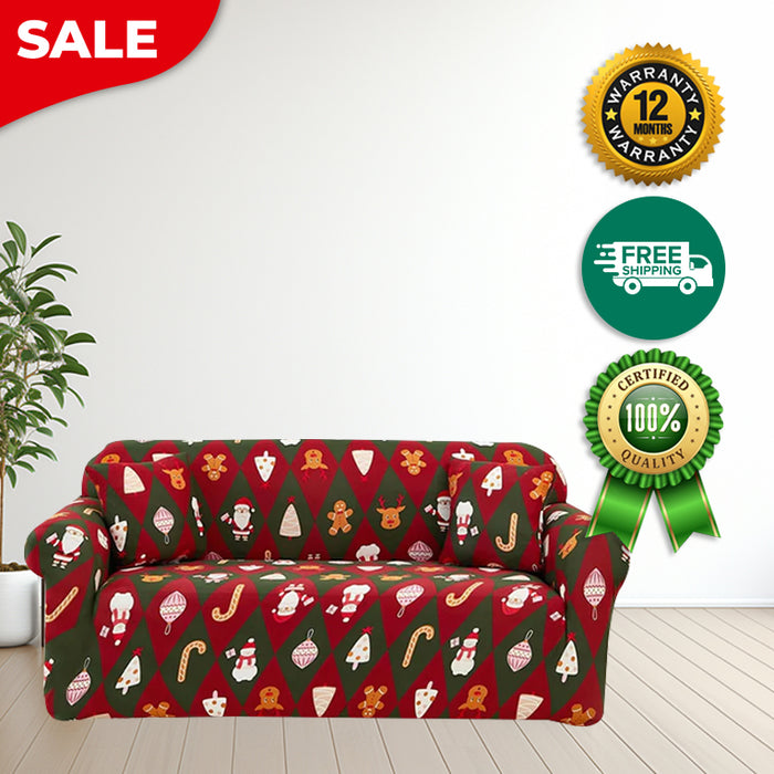 Anyhouz Sofa Cover Green Red Christmas Diamond Pattern Non Slip Stretchable Slipcover