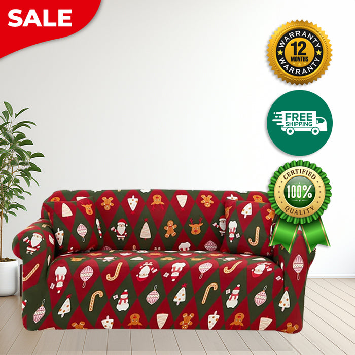 Anyhouz Sofa Cover Green Red Christmas Diamond Pattern Non Slip Stretchable Slipcover