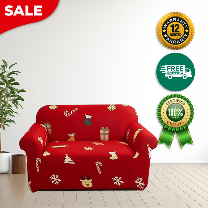 Anyhouz Sofa Cover Red Christmas Tree Snowflakes Design Non Slip Stretchable Slipcover