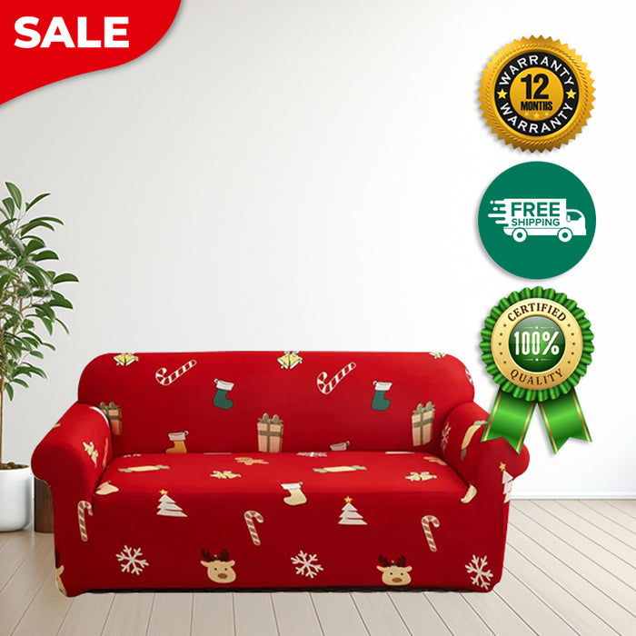 Anyhouz Sofa Cover Red Christmas Tree Snowflakes Design Non Slip Stretchable Slipcover