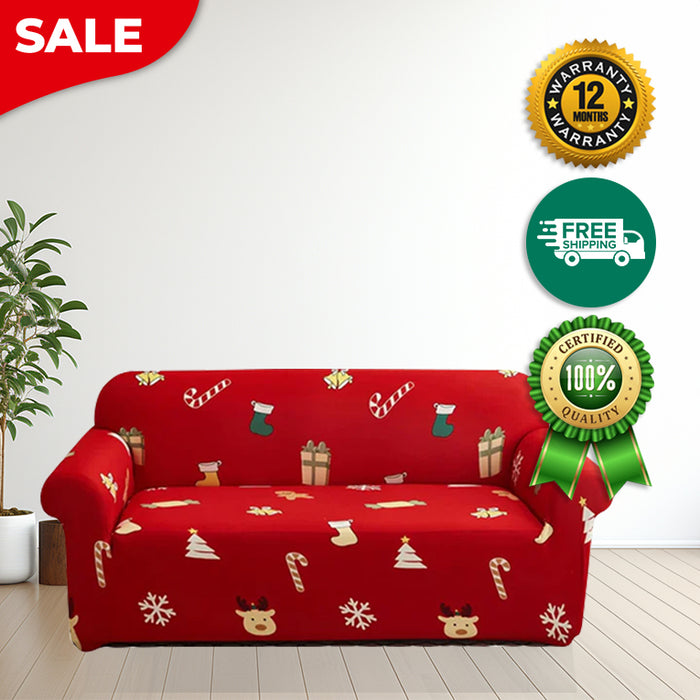 Anyhouz Sofa Cover Red Christmas Tree Snowflakes Design Non Slip Stretchable Slipcover