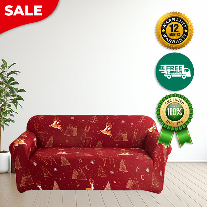 Anyhouz Sofa Cover Maroon Christmas Design Non Slip Stretchable Slipcover