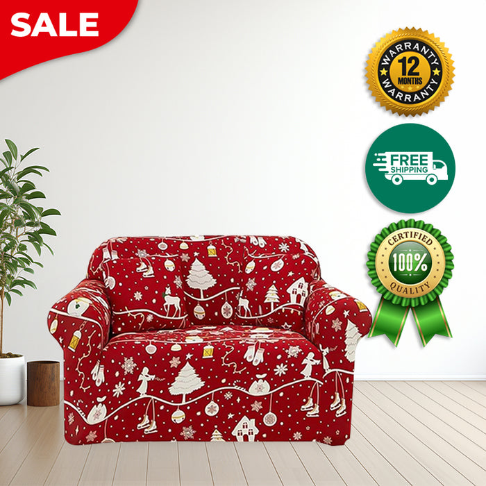 Anyhouz Sofa Cover Red Festive Christmas Design Non Slip Stretchable Slipcover