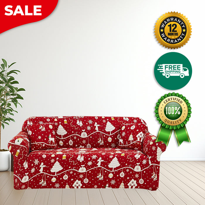 Anyhouz Sofa Cover Red Festive Christmas Design Non Slip Stretchable Slipcover