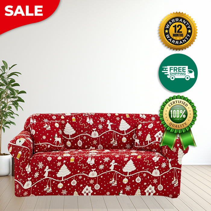 Anyhouz Sofa Cover Red Festive Christmas Design Non Slip Stretchable Slipcover