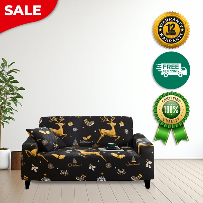 Anyhouz Sofa Cover Black Christmas Reindeer Design Non Slip Stretchable Slipcover