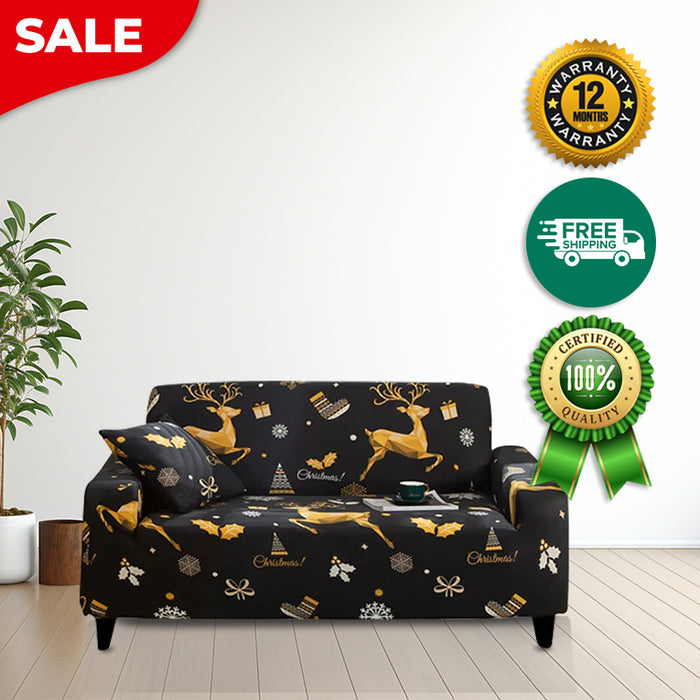 Anyhouz Sofa Cover Black Christmas Reindeer Design Non Slip Stretchable Slipcover