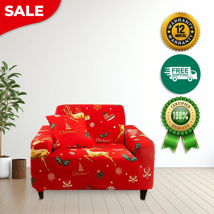 Anyhouz Sofa Cover Red Christmas Reindeer Design Non Slip Stretchable Slipcover