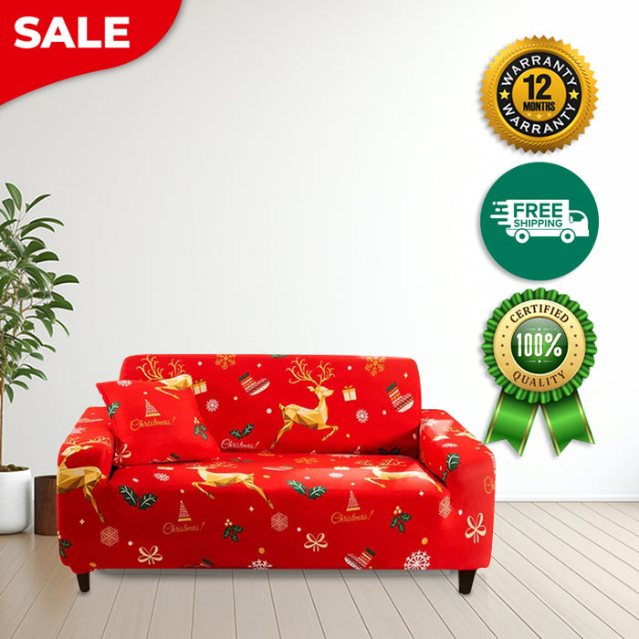 Anyhouz Sofa Cover Red Christmas Reindeer Design Non Slip Stretchable Slipcover