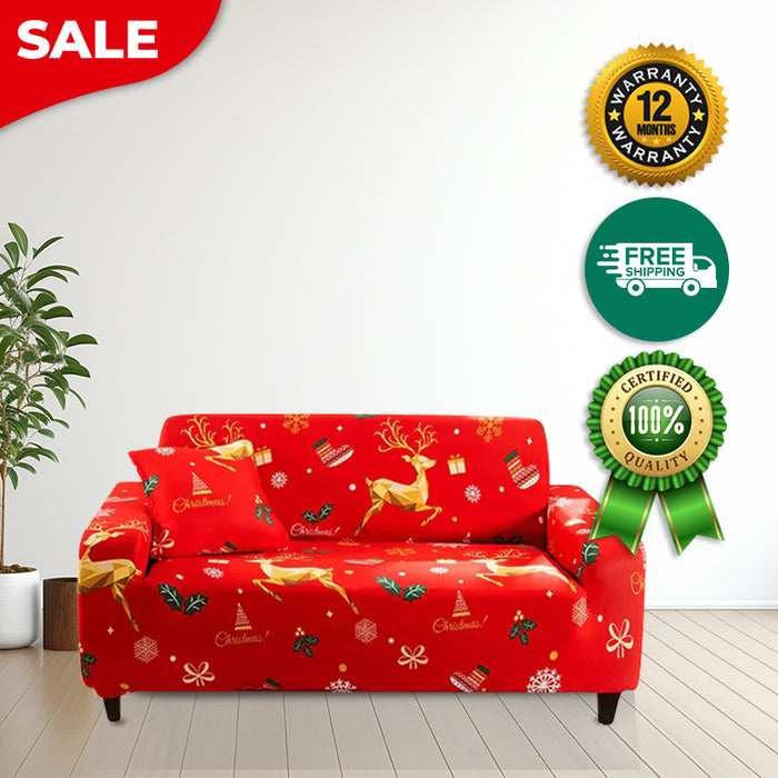 Anyhouz Sofa Cover Red Christmas Reindeer Design Non Slip Stretchable Slipcover