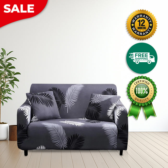 Anyhouz 2 Seater Sofa Cover Gray Feather Style and Protection For Living Room Sofa Chair Elastic Stretchable Slipcover