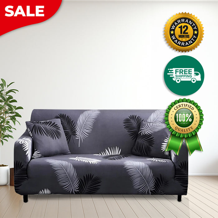 Anyhouz 4 Seater Sofa Cover Gray Feather Style and Protection For Living Room Sofa Chair Elastic Stretchable Slipcover