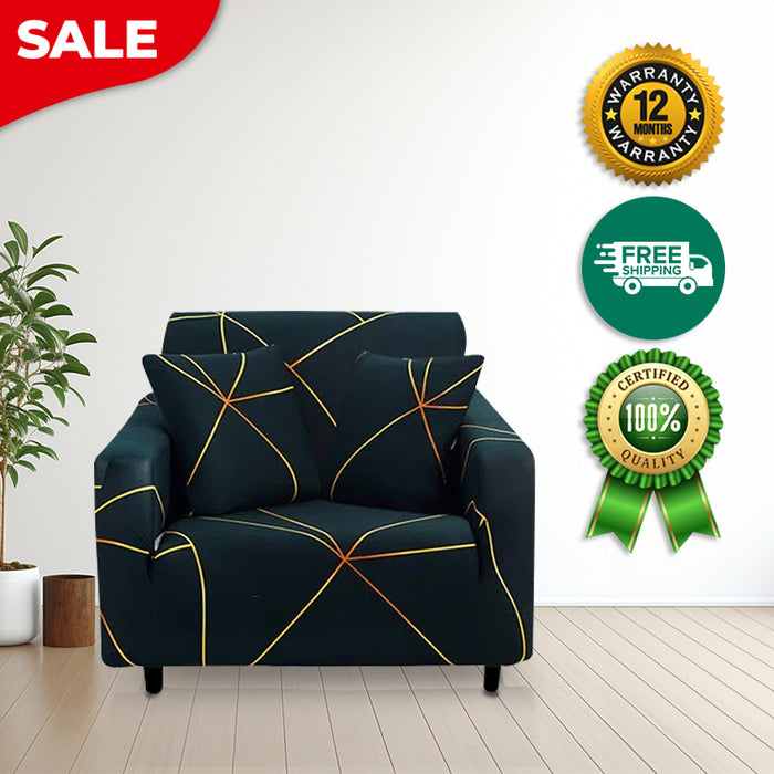 Anyhouz 1 Seater Sofa Cover Dark Green Linear Style and Protection For Living Room Sofa Chair Elastic Stretchable Slipcover