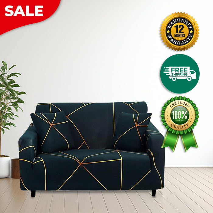 Anyhouz 2 Seater Sofa Cover Dark Green Linear Style and Protection For Living Room Sofa Chair Elastic Stretchable Slipcover