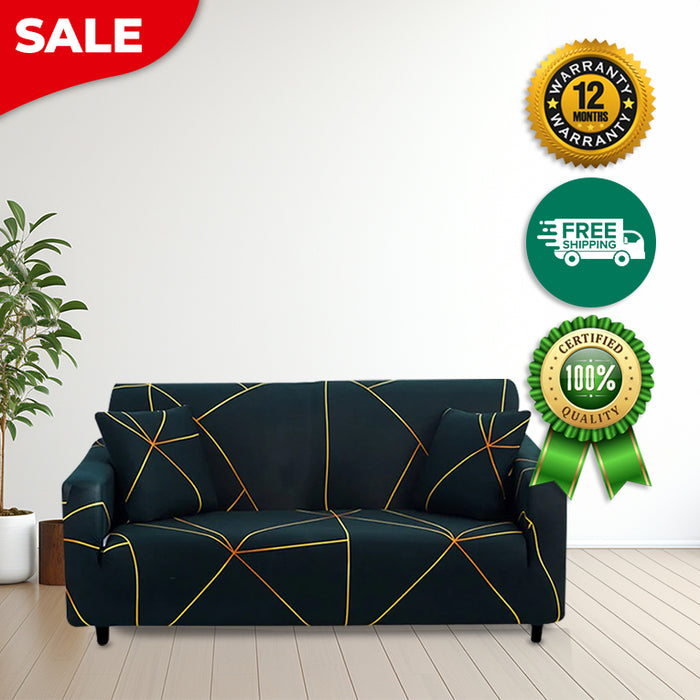 Anyhouz 3 Seater Sofa Cover Dark Green Linear Style and Protection For Living Room Sofa Chair Elastic Stretchable Slipcover