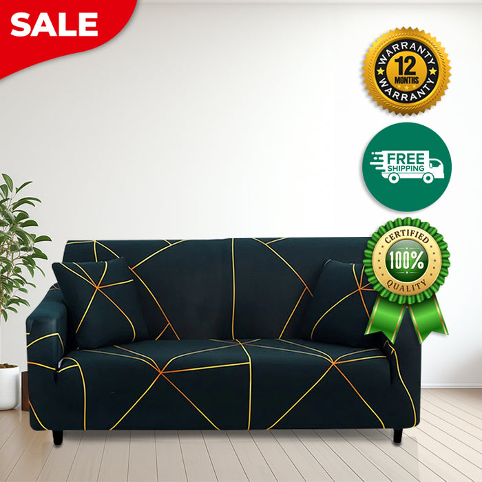 Anyhouz 4 Seater Sofa Cover Dark Green Linear Style and Protection For Living Room Sofa Chair Elastic Stretchable Slipcover