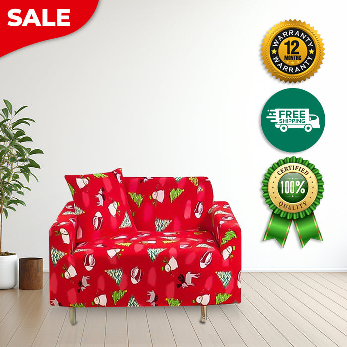 Anyhouz Sofa Cover Red Christmas Tree Snowman Design Non Slip Stretchable Slipcover