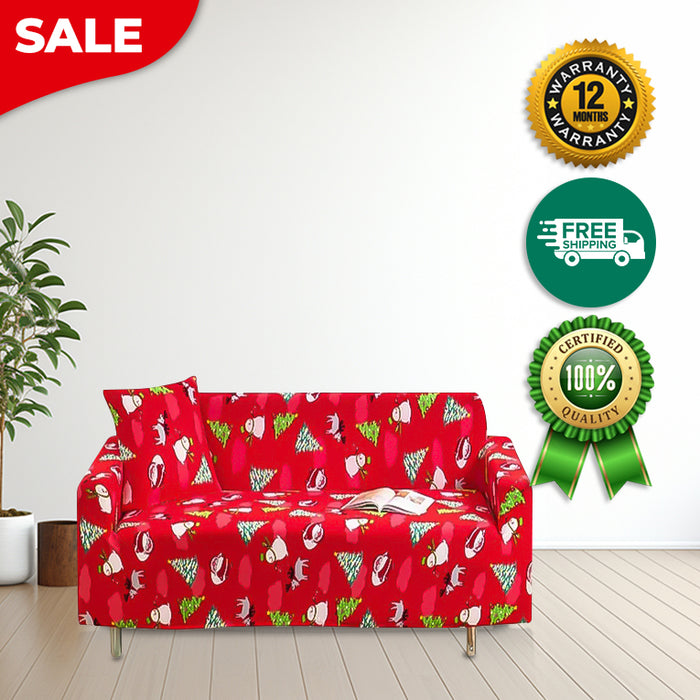 Anyhouz Sofa Cover Red Christmas Tree Snowman Design Non Slip Stretchable Slipcover