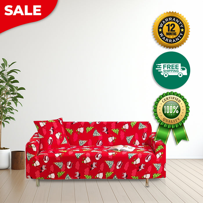 Anyhouz Sofa Cover Red Christmas Tree Snowman Design Non Slip Stretchable Slipcover