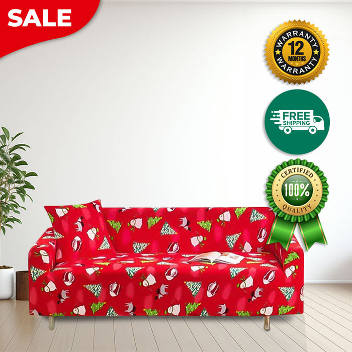 Anyhouz Sofa Cover Red Christmas Tree Snowman Design Non Slip Stretchable Slipcover