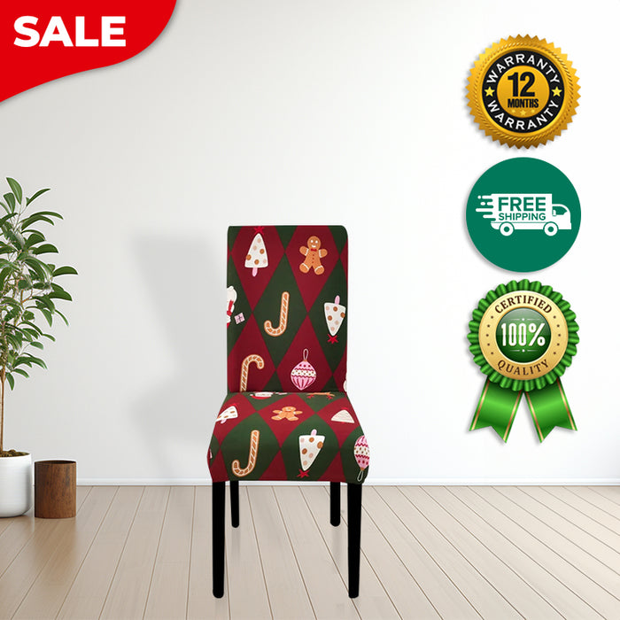 Anyhouz Chair Cover Green Red Christmas Diamond Pattern Stretchable Dining Slipcover