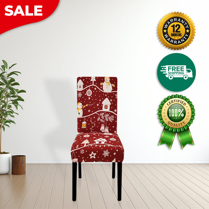 Anyhouz Chair Cover Maroon Festive Christmas Design Stretchable Dining Slipcover