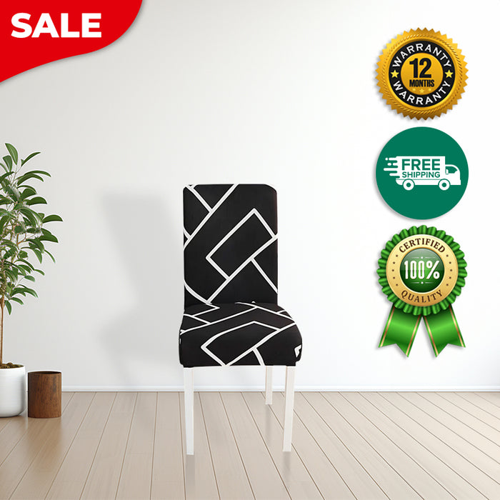 Anyhouz Chair Cover Black Square Lattice Design Elastic Slipcover Dining Decor