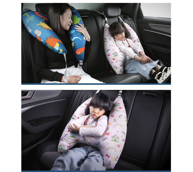 Anypack Car Travel Pillow UShape Blue Dinosaur Pattern Children Travel Pillow Cushion for Car Seat, Safety Neck Pillow for Kids