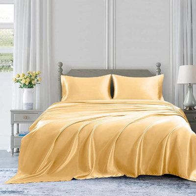 Anyhouz Fitted Sheet Twin Size Camel Luxury Silky Beddings Set with Pillow Cases