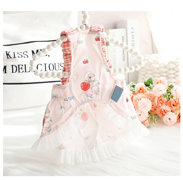 Anywags Pet Clothes Light Pink and White Princess Dress with Big Buttons and Printed Tassels for Cosplay and Special Occasions