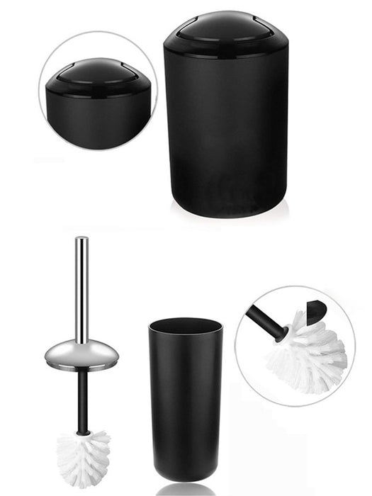 Anyhouz Plastic Bathroom Accessories Sets Black Toilet Brush Soap Dish Toothpaste Dispenser Swing Lid Trash Washable for Bath Accessories