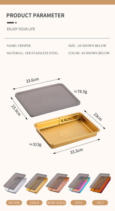 Anygleam Gold 1Pc Food Grade Stainless Steel Crisper Box Food Storage with Lid