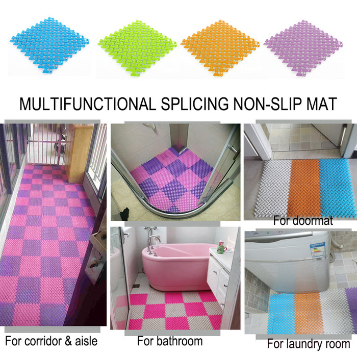 Anyhouz Splicing Mat Purple 25x25cm 10Pcs DIY Non Slip Bathroom Mat Mesh Drainage Massage Floor Carpet