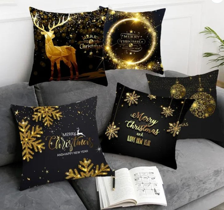 Anyhouz Pillowcase Black Festive Merry Christmas Snowflake Print Cotton Polyester Cushion Cover