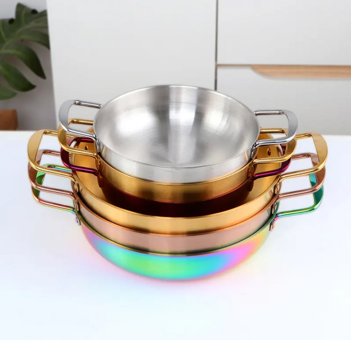 Anygleam Stock Pot 2pcs Rainbow no.3-S-L Stainless Steel HotPot Without Lid Single-Layer Cooking Soup Noodle Sea Food Home Kitchen Restaurant Tools