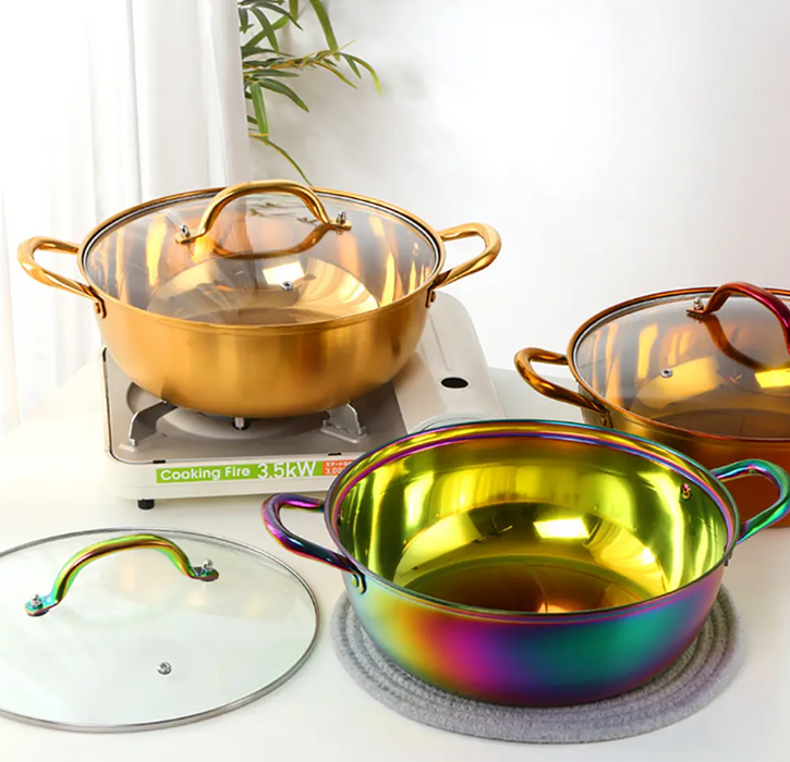 Anygleam Stock Pot Gold Stainless Steel Home Restaurant Cooking Tool Single-Layer Compatible Soup Kitchen Utensils