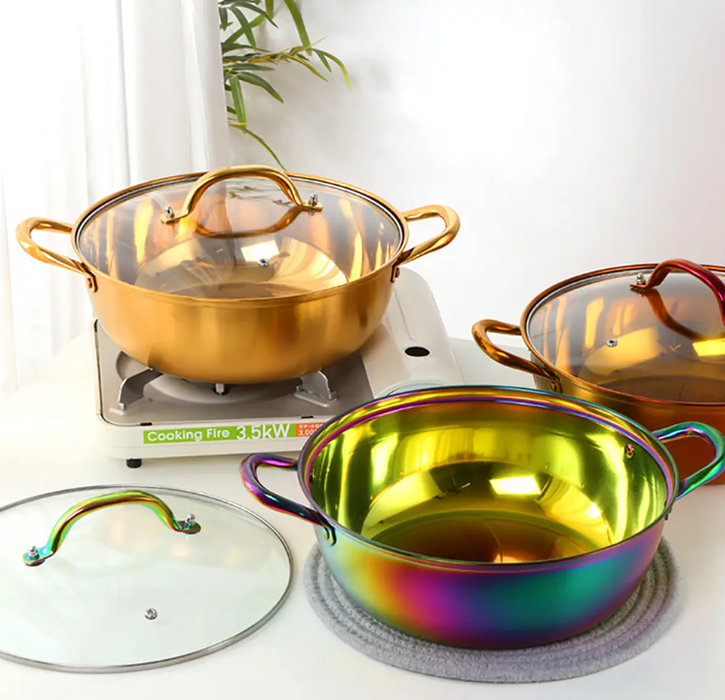 Anygleam Stock Pot Rainbow Stainless Steel Home Restaurant Cooking Tool Single-Layer Compatible Soup Kitchen Utensils
