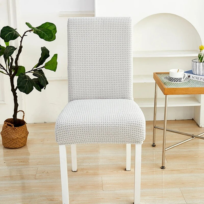 Anyhouz Chair Cover Light Grey Micro Knitted Design with Elastic Material for Dining Room Kitchen Wedding Hotel Banquet Restaurant