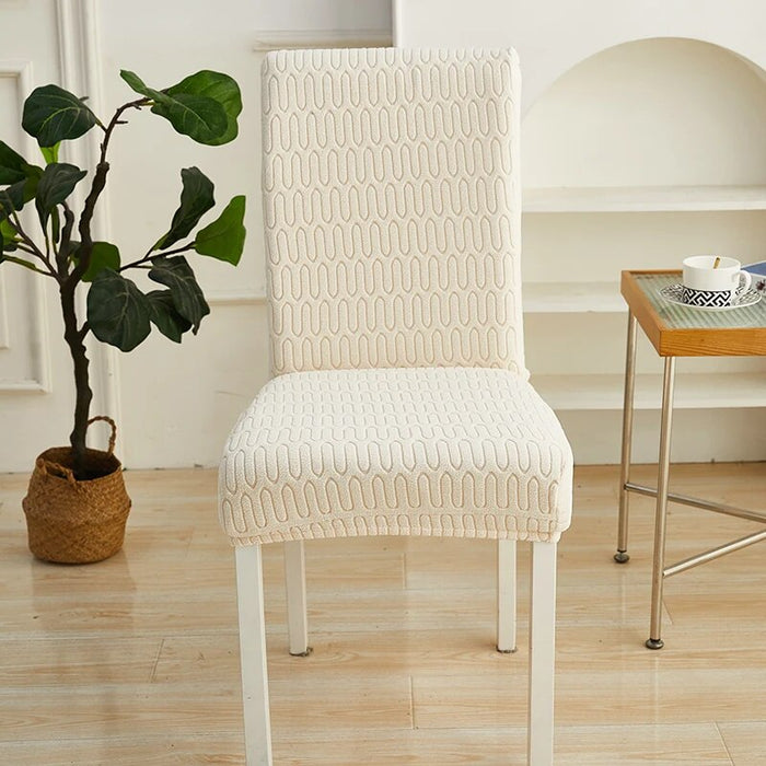 Anyhouz Chair Cover Beige Wavey Lines Design with Elastic Material for Dining Room Kitchen Wedding Hotel Banquet Restaurant