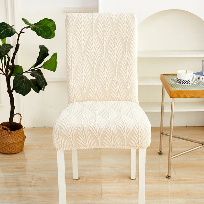 Anyhouz Chair Cover Beige Series Leaf Lines Design with Elastic Material for Dining Room Kitchen Wedding Hotel Banquet Restaurant