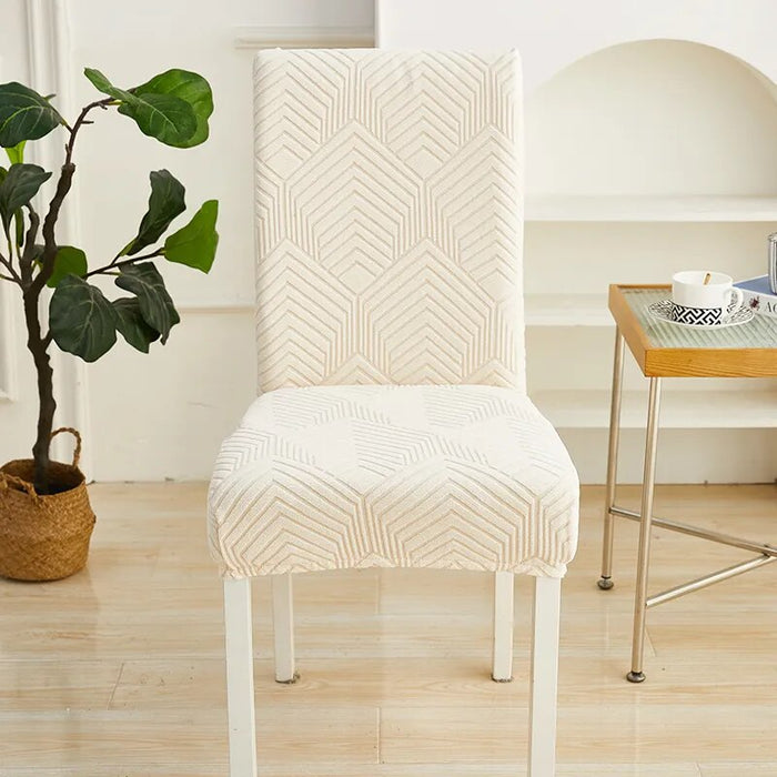 Anyhouz Chair Cover Beige Geometric Lines Design with Elastic Material for Dining Room Kitchen Wedding Hotel Banquet Restaurant