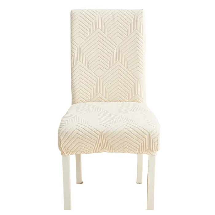 Anyhouz Chair Cover Beige Geometric Lines Design with Elastic Material for Dining Room Kitchen Wedding Hotel Banquet Restaurant