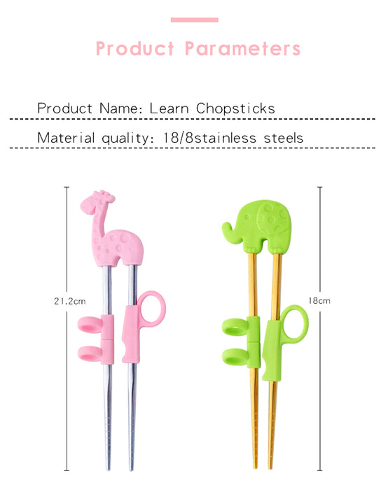 AnyGleam Chop Stick Yellow Giraffe 1 Pair Reusable Gold  Stainless Steel Cartoon for Kids and Children Kitchen Accessories