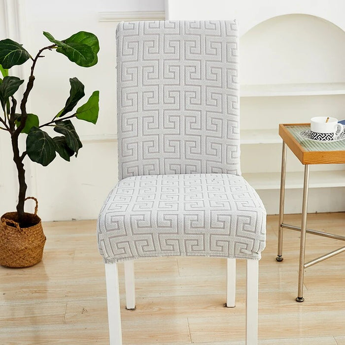 Anyhouz Chair Cover Light Grey Square Geometric Design with Elastic Material for Dining Room Kitchen Wedding Hotel Banquet Restaurant